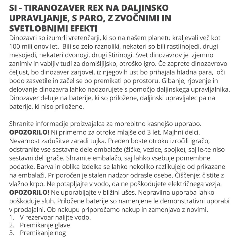 Free 2 Play Tiranozaver Rex na daljinsko upravljanje, s paro, z zvočnimi in svetlobnimi efekti