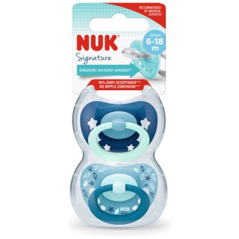 Nuk tolažilna duda - silikon Signature (6-18 m), 2 kosa multicolor