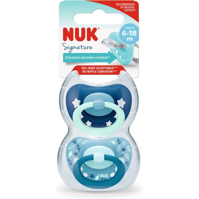 Nuk tolažilna duda - silikon Signature (6-18 m), 2 kosa multicolor