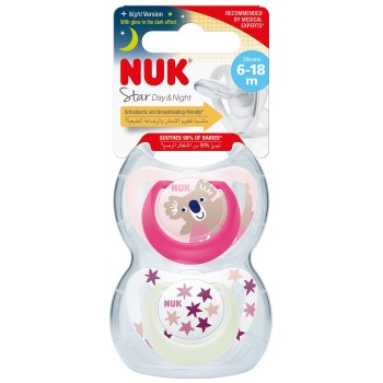 Nuk tolažilna duda - silikon Star Day & Night 6-18 m, 2/1