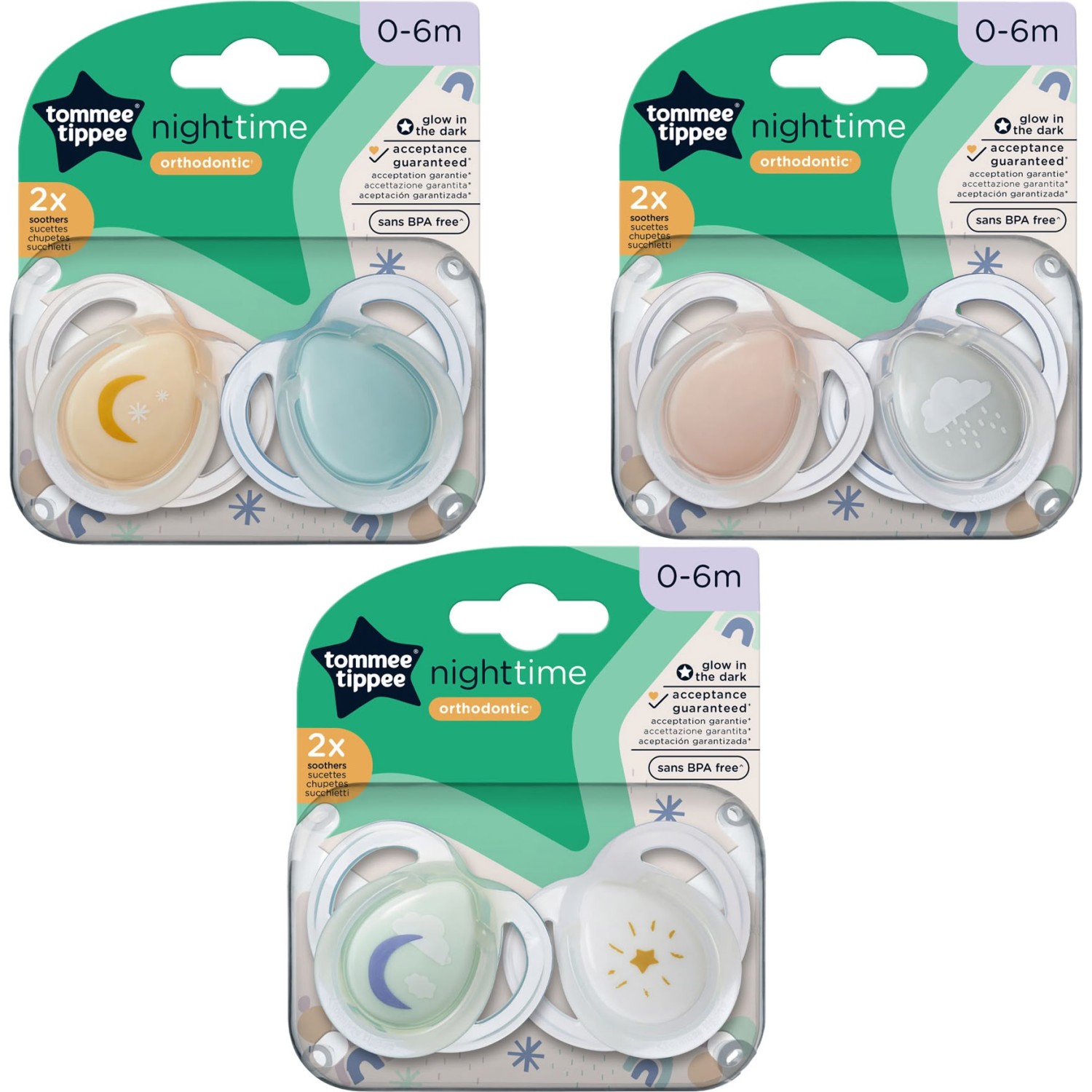Tommee Tippee tolažilna duda - silikon , nočna, 0-6m, sort, 2/1