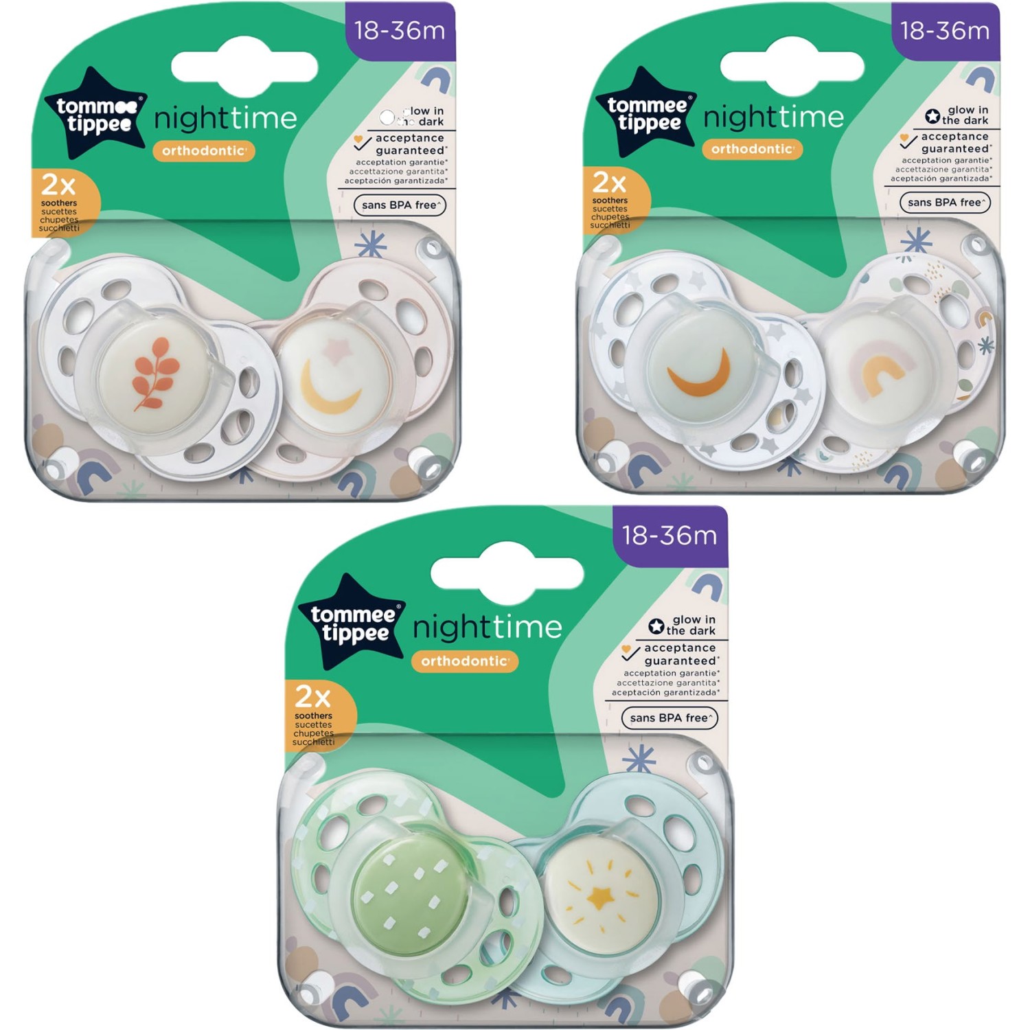 Tommee Tippee tolažilna duda - silikon , nočna, 18-36m, sort, 2/1