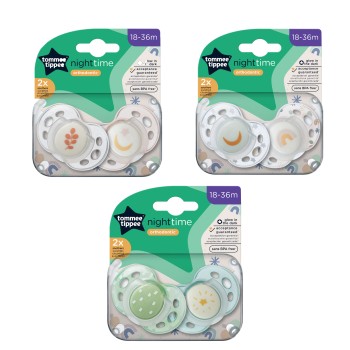 Tommee Tippee tolažilna duda - silikon , nočna, 18-36m, sort, 2/1