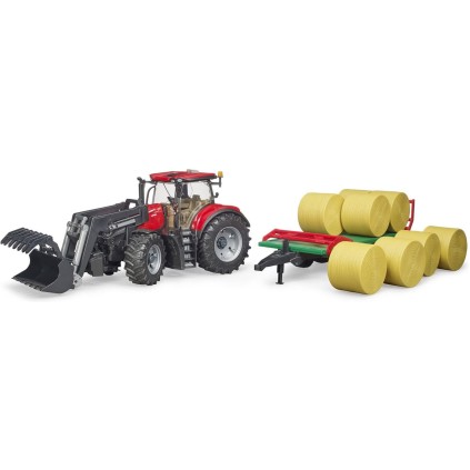 BRUDER traktor Case IH Optum CVX s prednjim utovarivačem, transport bala + 8 balirki 03198