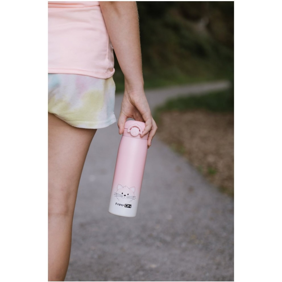 Termo steklenička 480 ml muca pink