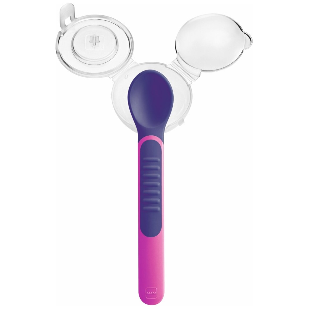 MAM žlica set dveh mehkih s pokrovom 504495