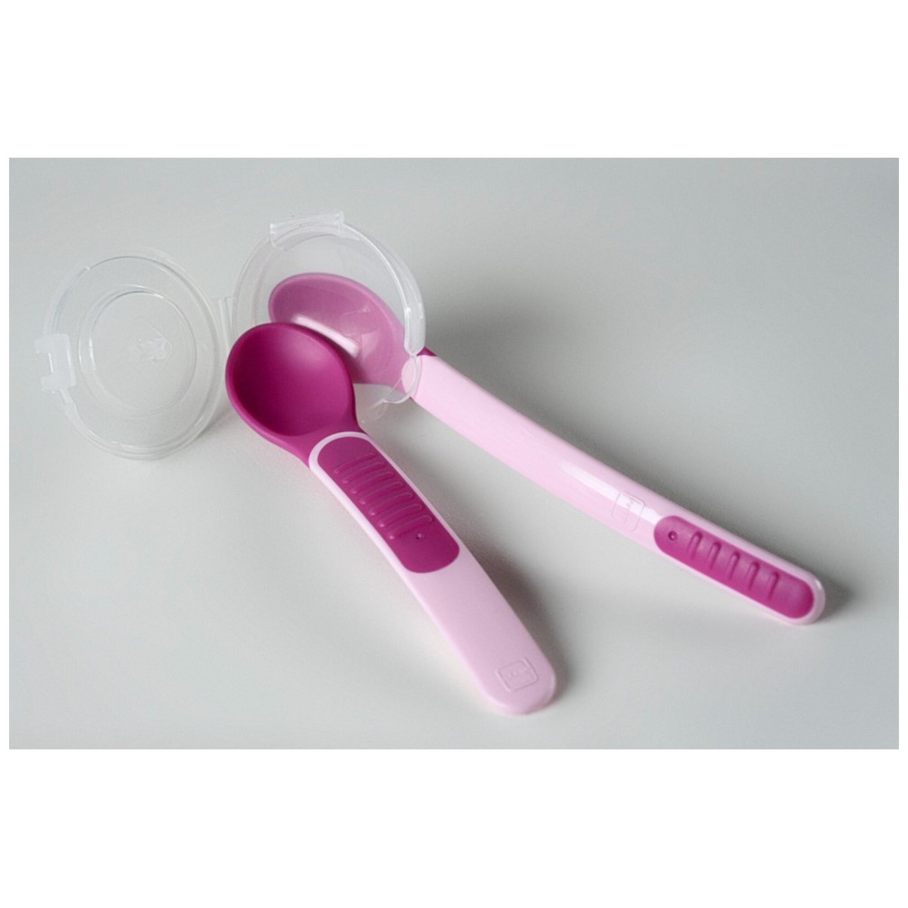 MAM žlica set dveh mehkih s pokrovom 504495