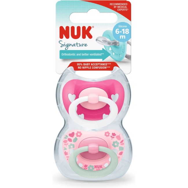Nuk tolažilna duda - silikon Signature (6-18 m), 2 kosa multicolor
