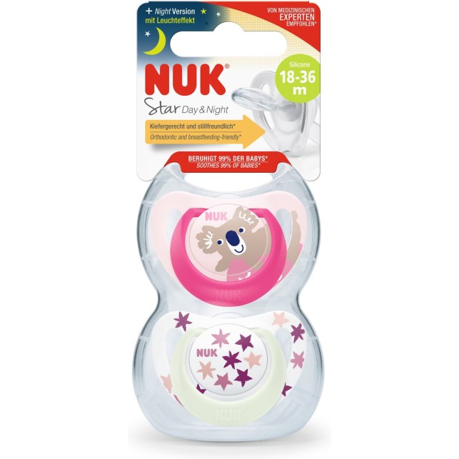 Nuk tolažilna duda - silikon Star Day & Night 18-36 m, 2/1