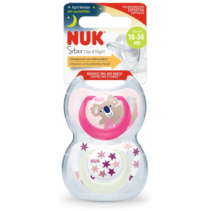 Nuk tolažilna duda - silikon Star Day & Night 18-36 m, 2/1