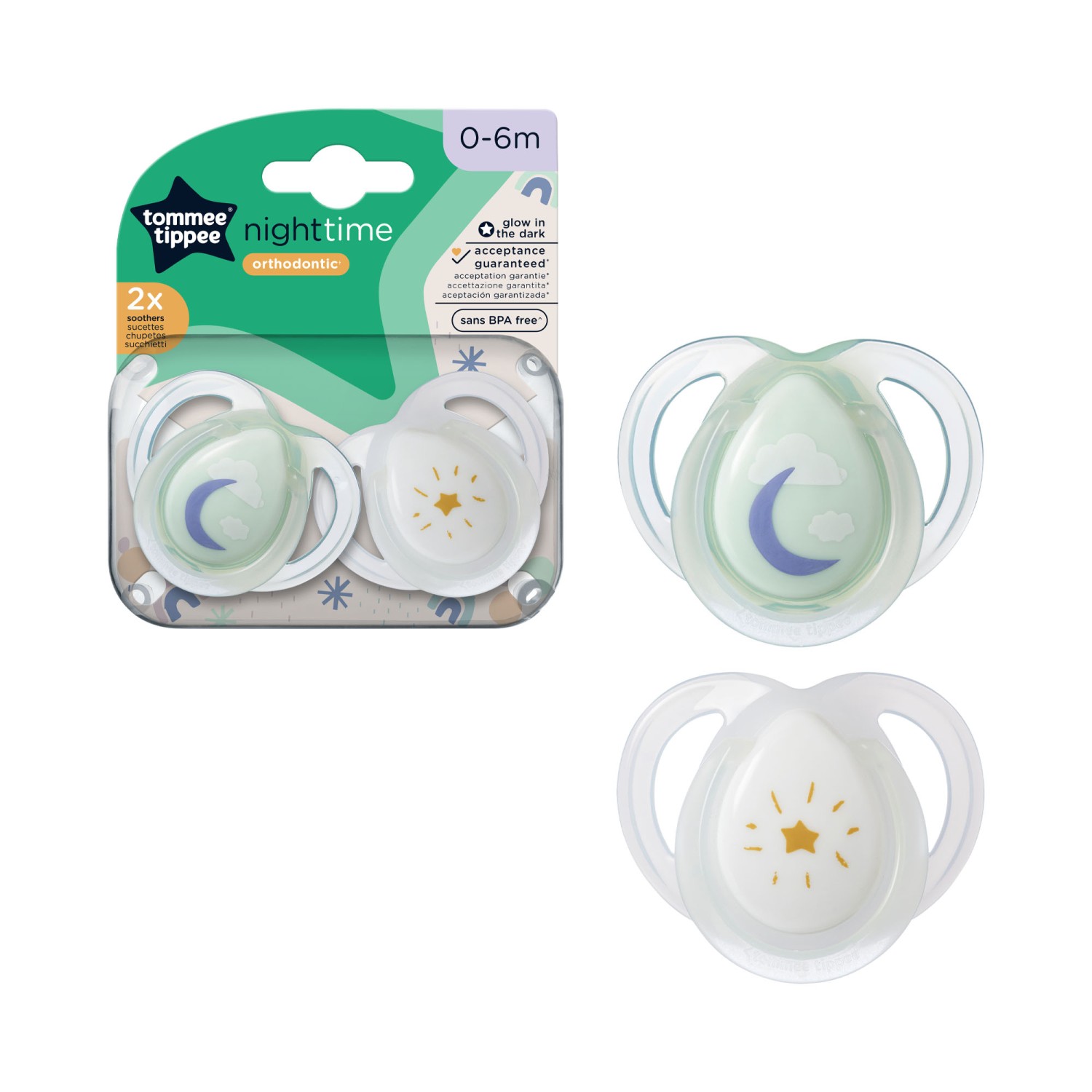 Tommee Tippee tolažilna duda - silikon , nočna, 0-6m, sort, 2/1