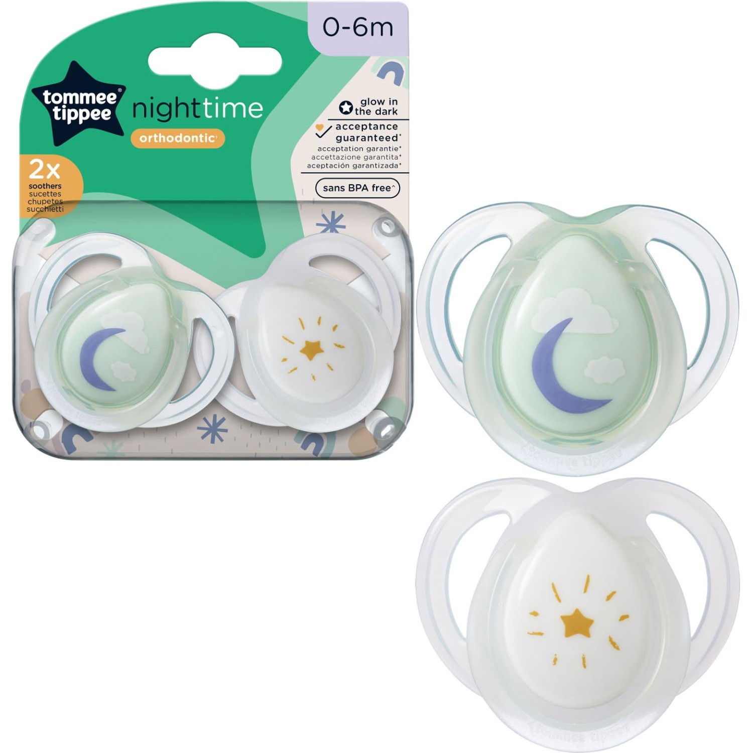 Tommee Tippee tolažilna duda - silikon , nočna, 0-6m, sort, 2/1