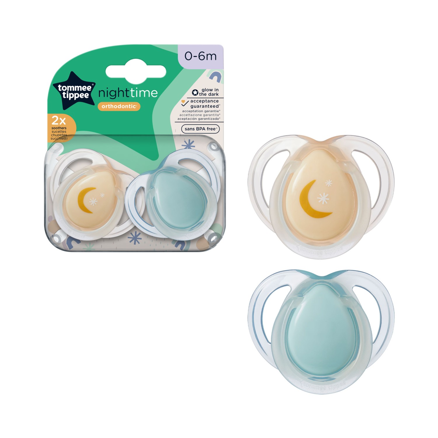 Tommee Tippee tolažilna duda - silikon , nočna, 0-6m, sort, 2/1