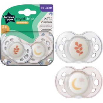 Tommee Tippee tolažilna duda - silikon , nočna, 18-36m, sort, 2/1