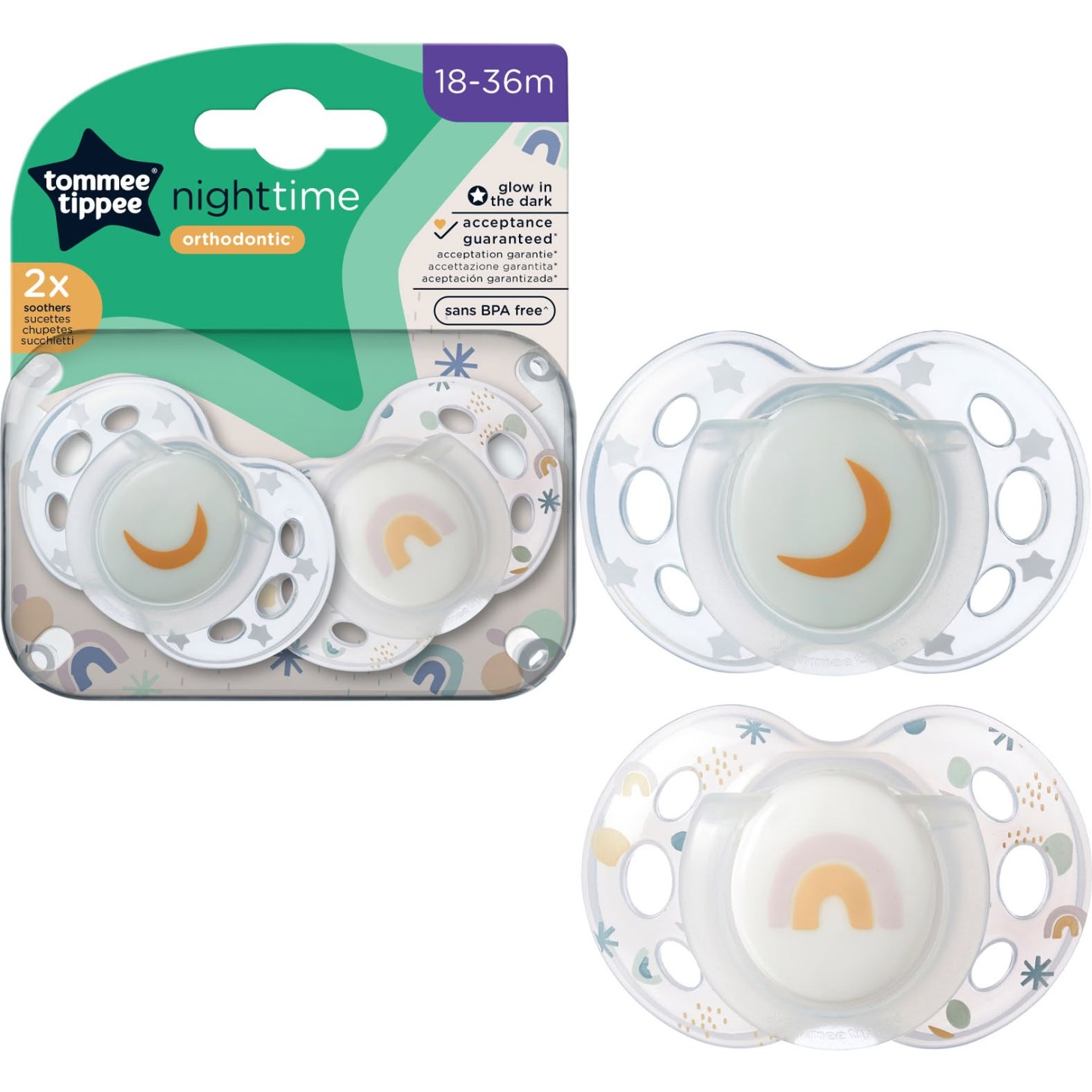 Tommee Tippee tolažilna duda - silikon , nočna, 18-36m, sort, 2/1