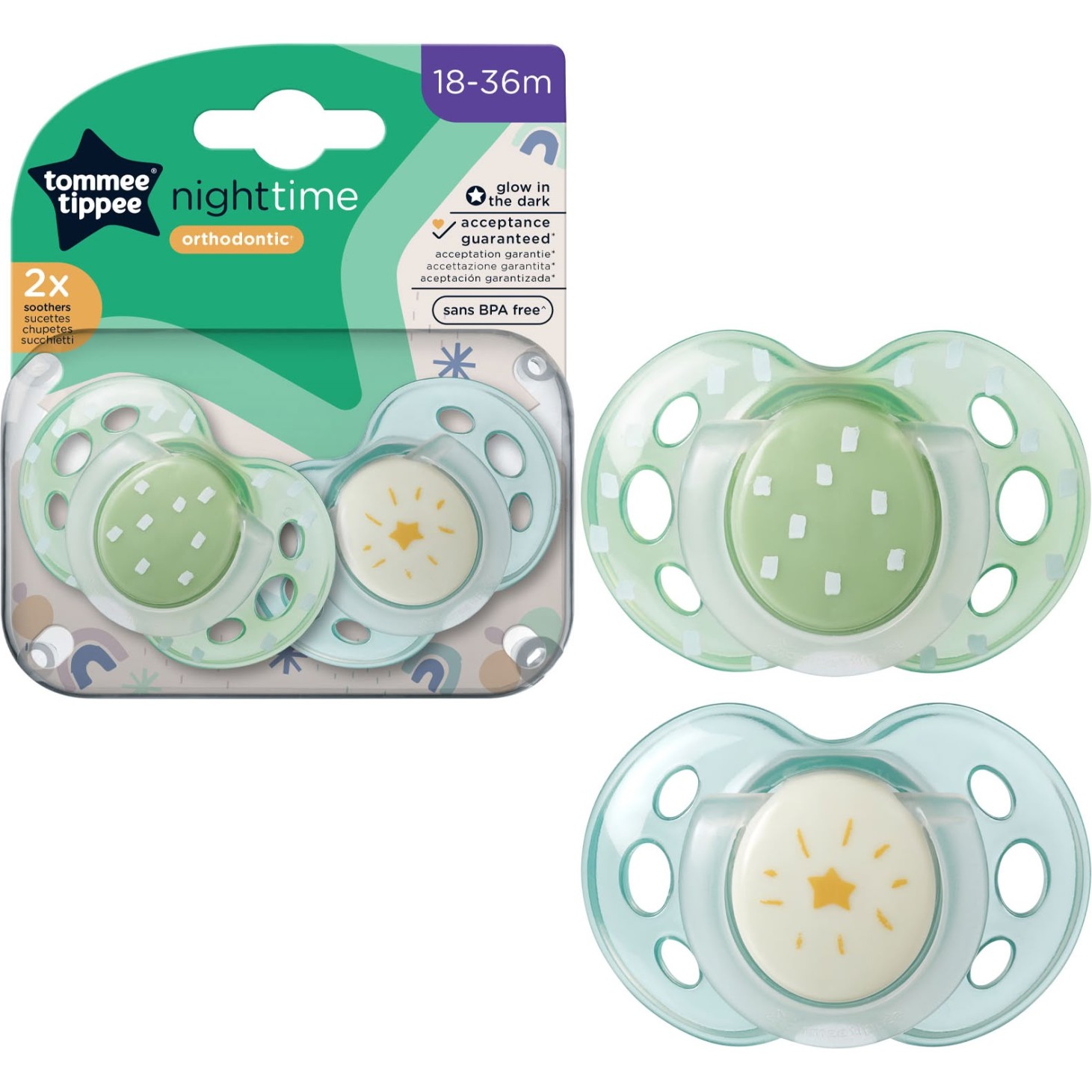 Tommee Tippee tolažilna duda - silikon , nočna, 18-36m, sort, 2/1
