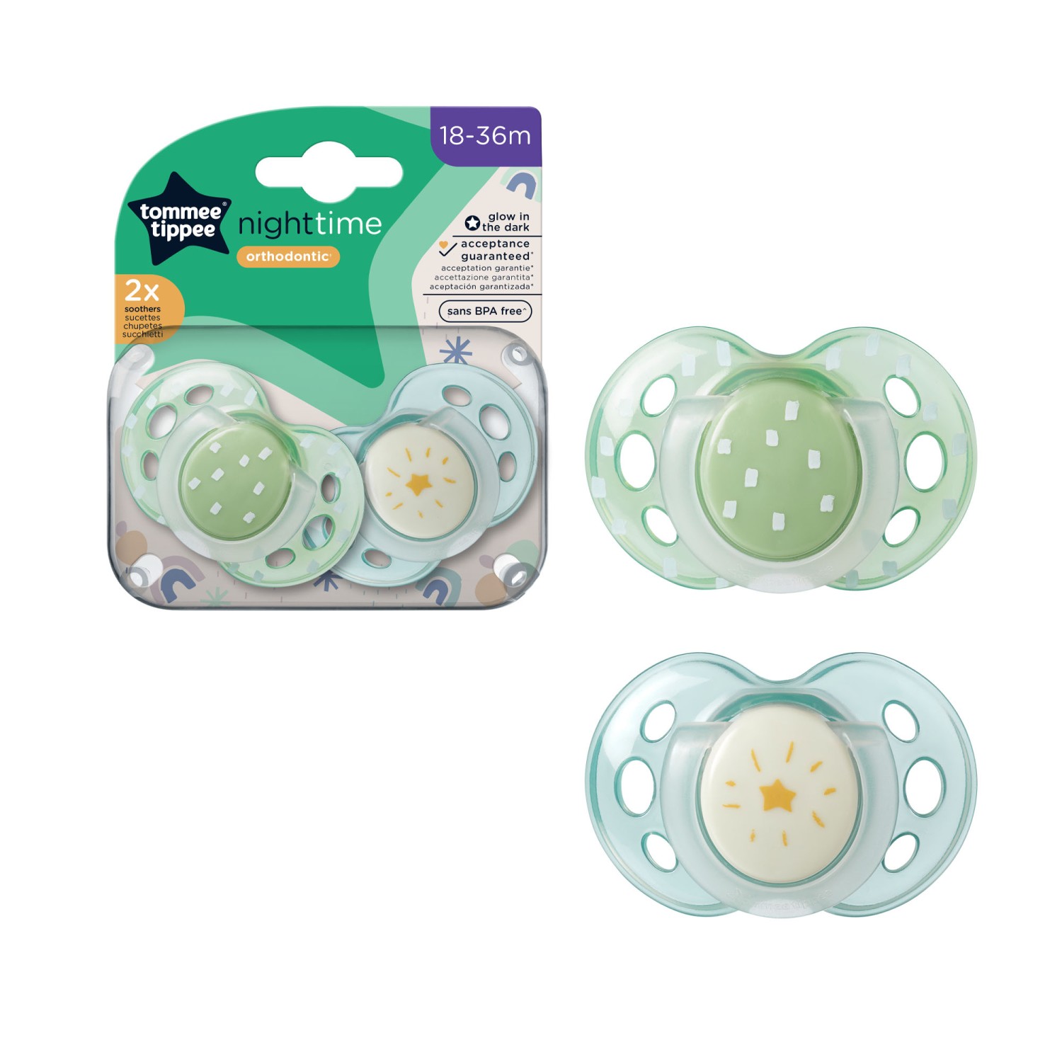 Tommee Tippee tolažilna duda - silikon , nočna, 18-36m, sort, 2/1 Tommee Tippee tolažilna duda - silikon , nočna, 18-36m, sort, 2/1