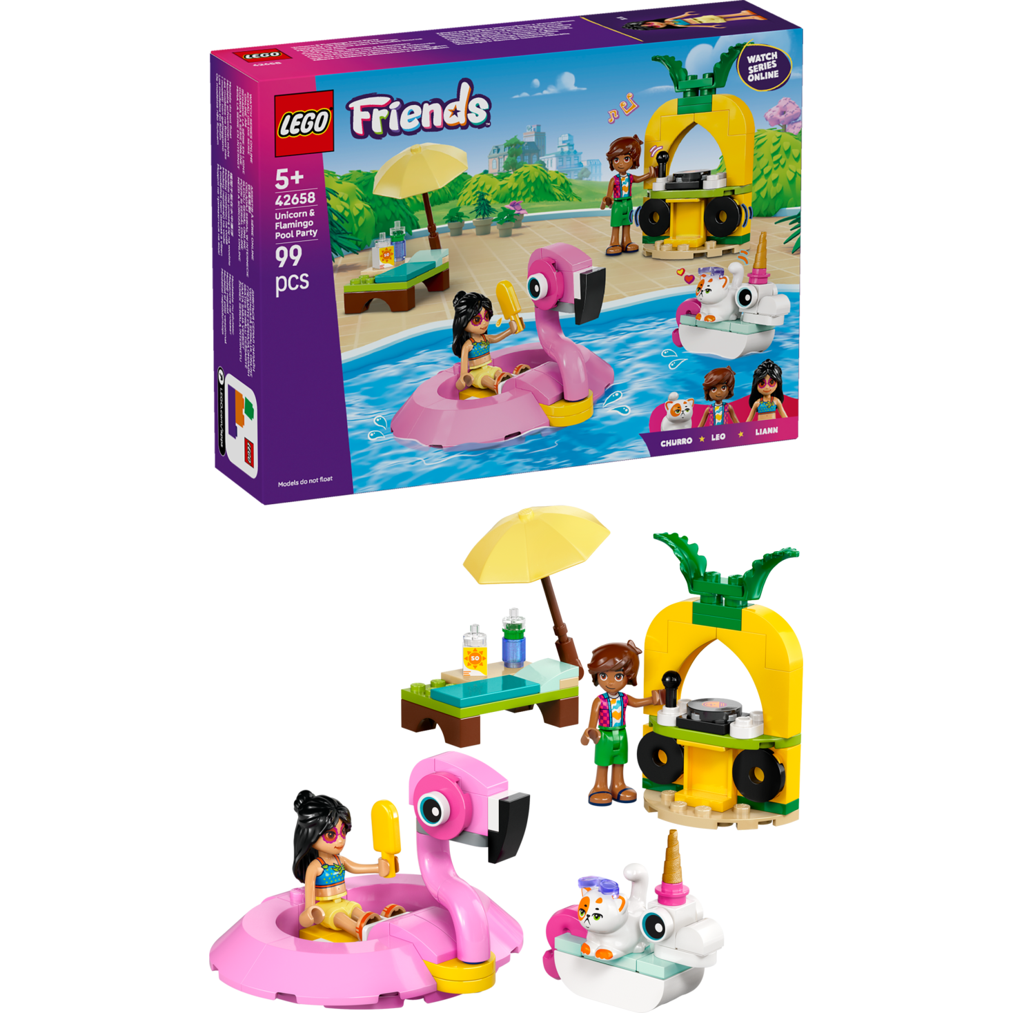 Lego® Friends 42658 Zabava na bazenu s samorogom in plamencem