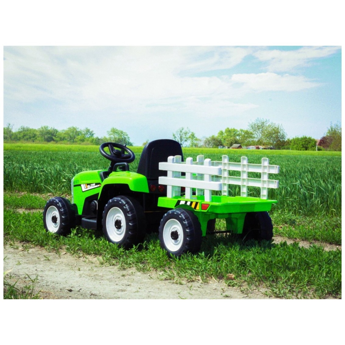 12V Dječji traktor na akumulator s prikolicom zeleni 12V Dječji traktor na akumulator s prikolicom zeleni