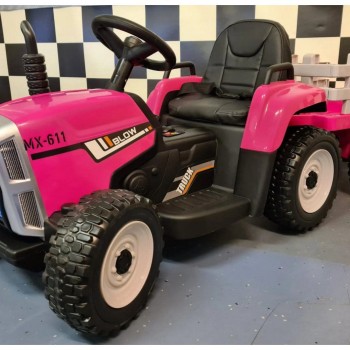 12V otroški traktor s prikolico pink