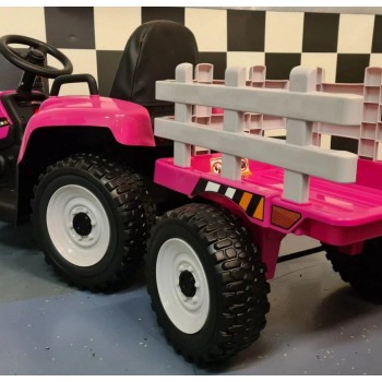 12V otroški traktor s prikolico pink