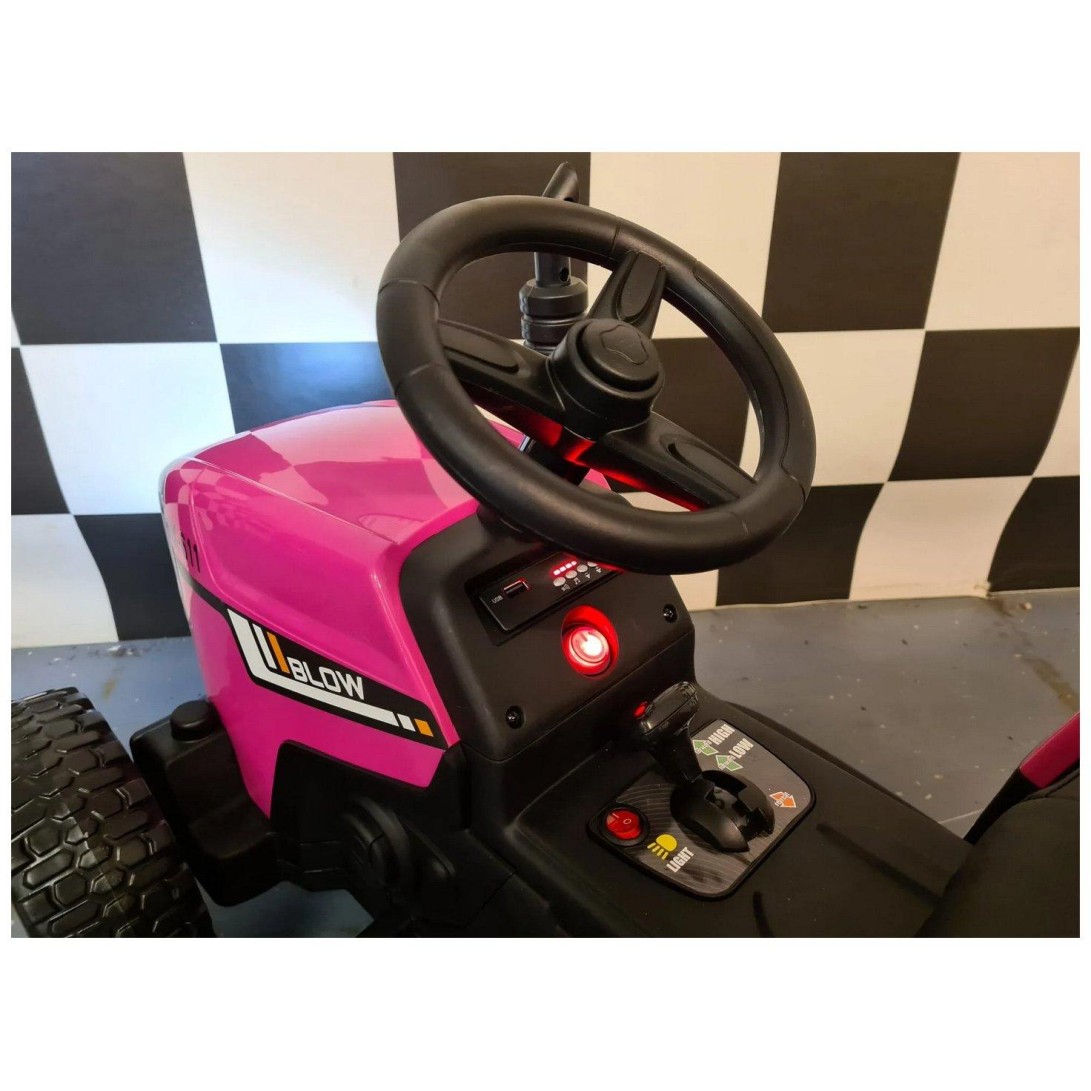 12V otroški traktor s prikolico pink