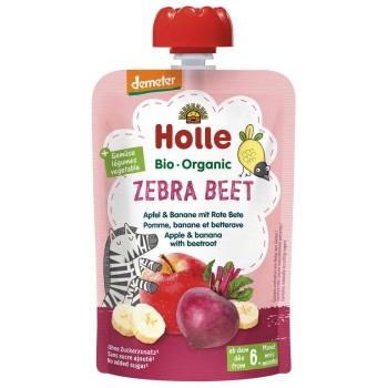 Holle sadni pire ZEBRA, jabolko & banana z rdečo peso po 6. mesecu, 100g, BIO-DEMETER