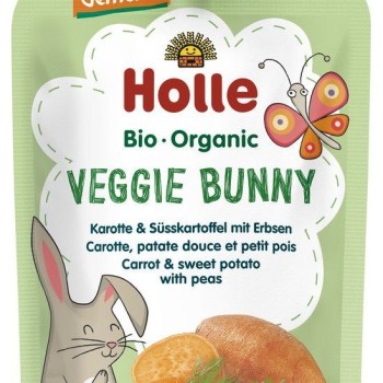 Holle zelenjavni pire VEGI ZAJČEK, korenček in sladki krompir z grahom po 6. mesecu, 100g, BIO-DEMETER