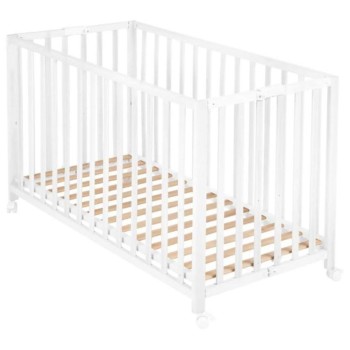 Lesena zložljiva otroška postelja z vzmetnico FOLDY White