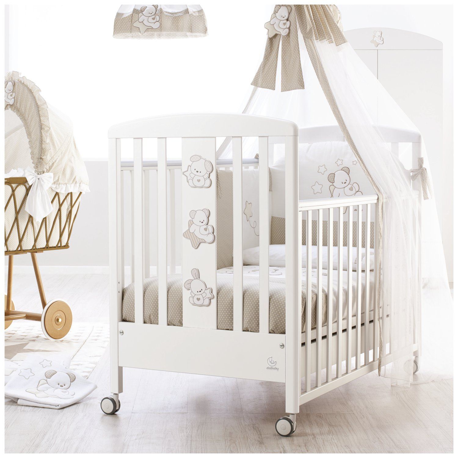 Drveni krevetič i madrac SWEET STAR White