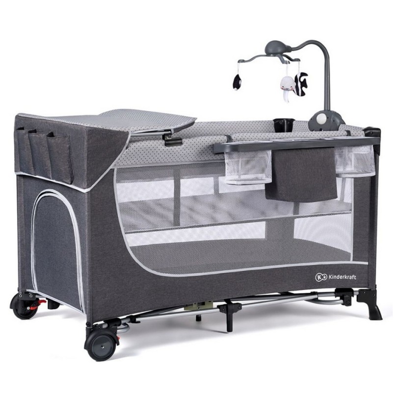 Prenosna posteljica LEODY Grey z dodatki