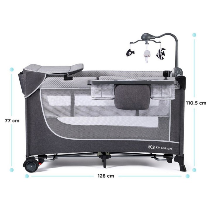 Prenosna posteljica LEODY Grey z dodatki