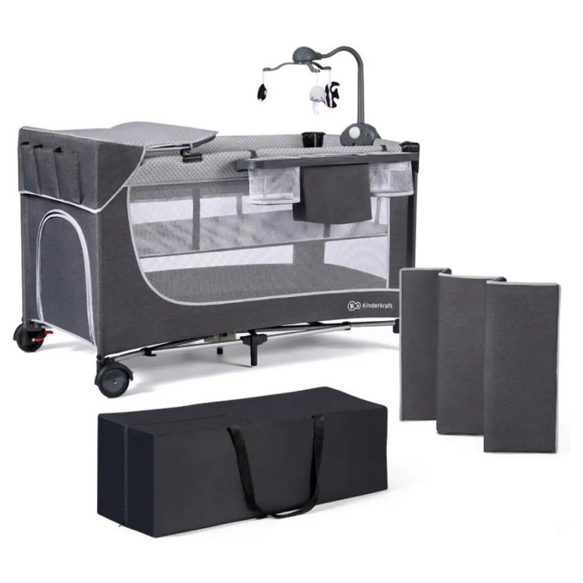 Prenosna posteljica LEODY Grey z dodatki