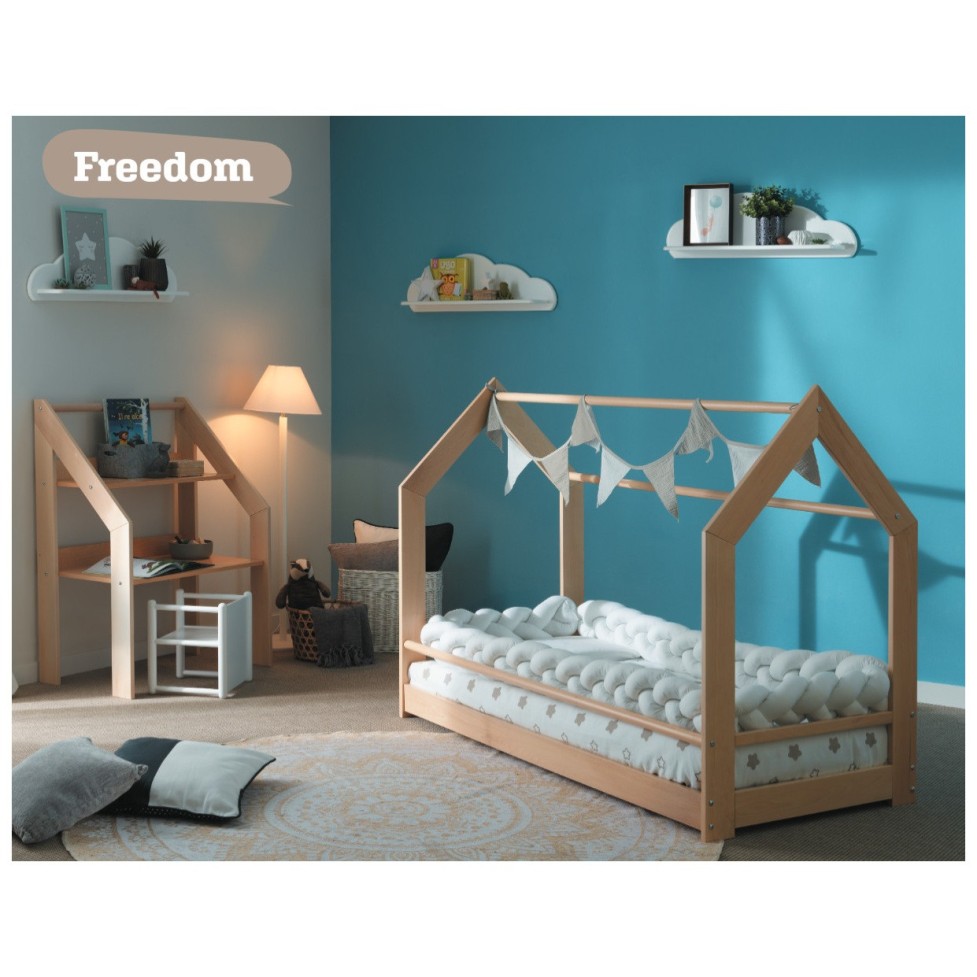 Lesena postelja Montessori FREEDOM natural z vzmetnico
