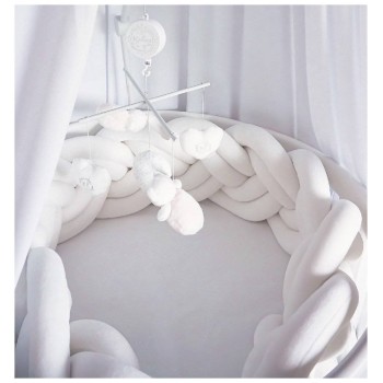 Dvojna obroba za otroško posteljo pliš BELA 200cm