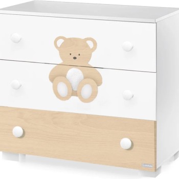 Drvena komoda PELUCHE White Natural s 3 ladice