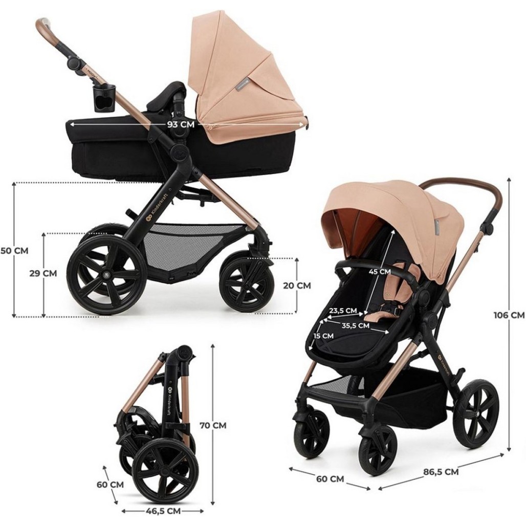 Kinderkraft MOOV 2 3v1 Sand Beige Peach otroški voziček