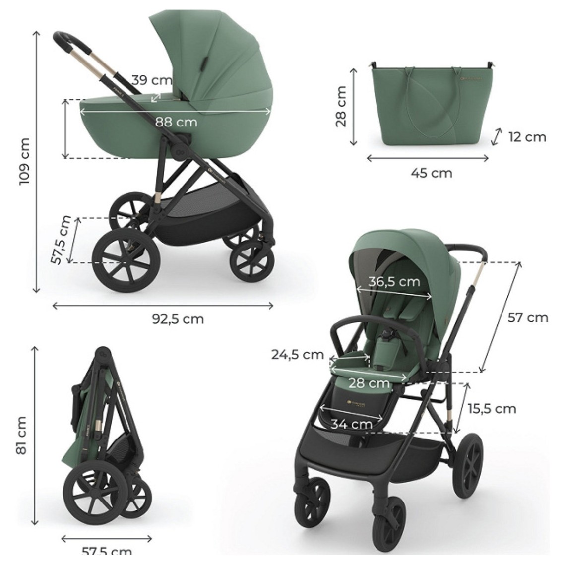 Kolica Kinderkraft Prime3 PRO 3u1 Dark Green