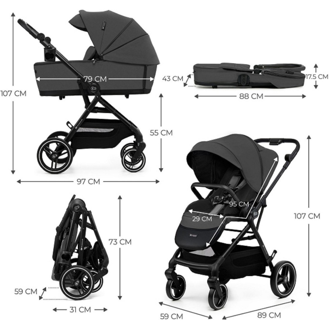 Otroški voziček Kinderkraft YOXI Mink Pro 3v1 Moonlight Grey