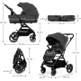 Otroški voziček Kinderkraft YOXI Mink Pro 3v1 Moonlight Grey