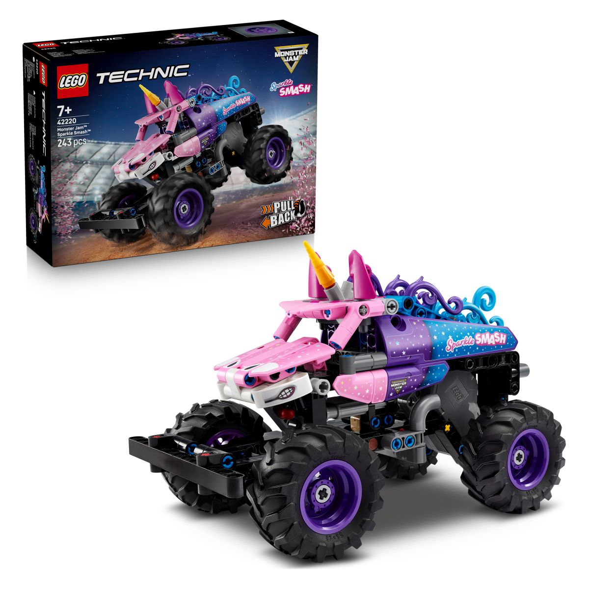 Lego® Technic™ 42220 Monster Jam™ Sparkle Smash™ z motorjem na poteg