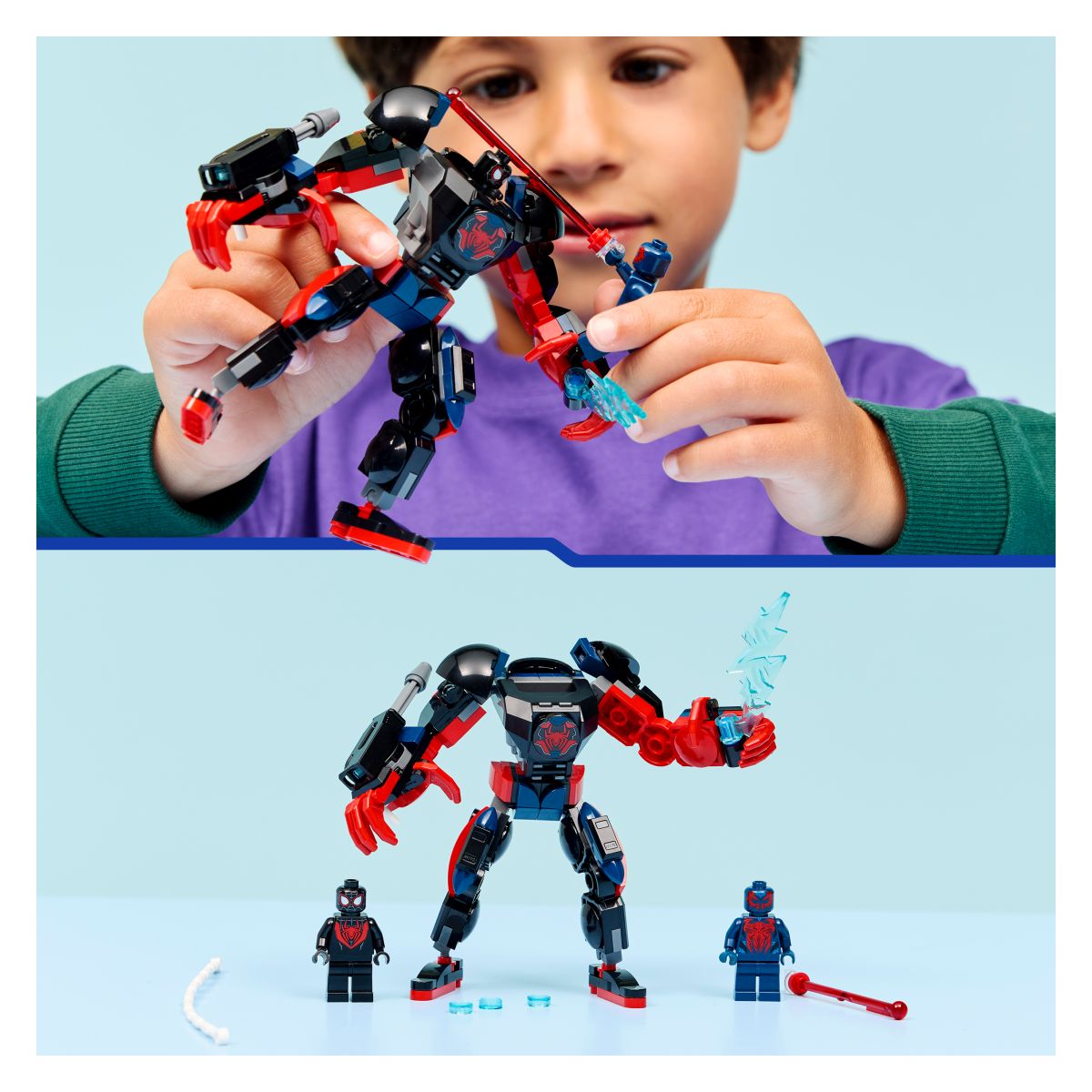 Kocke Super Heroes Robotski oklep Milesa Moralesa proti Spider-Manu 2099 76337
