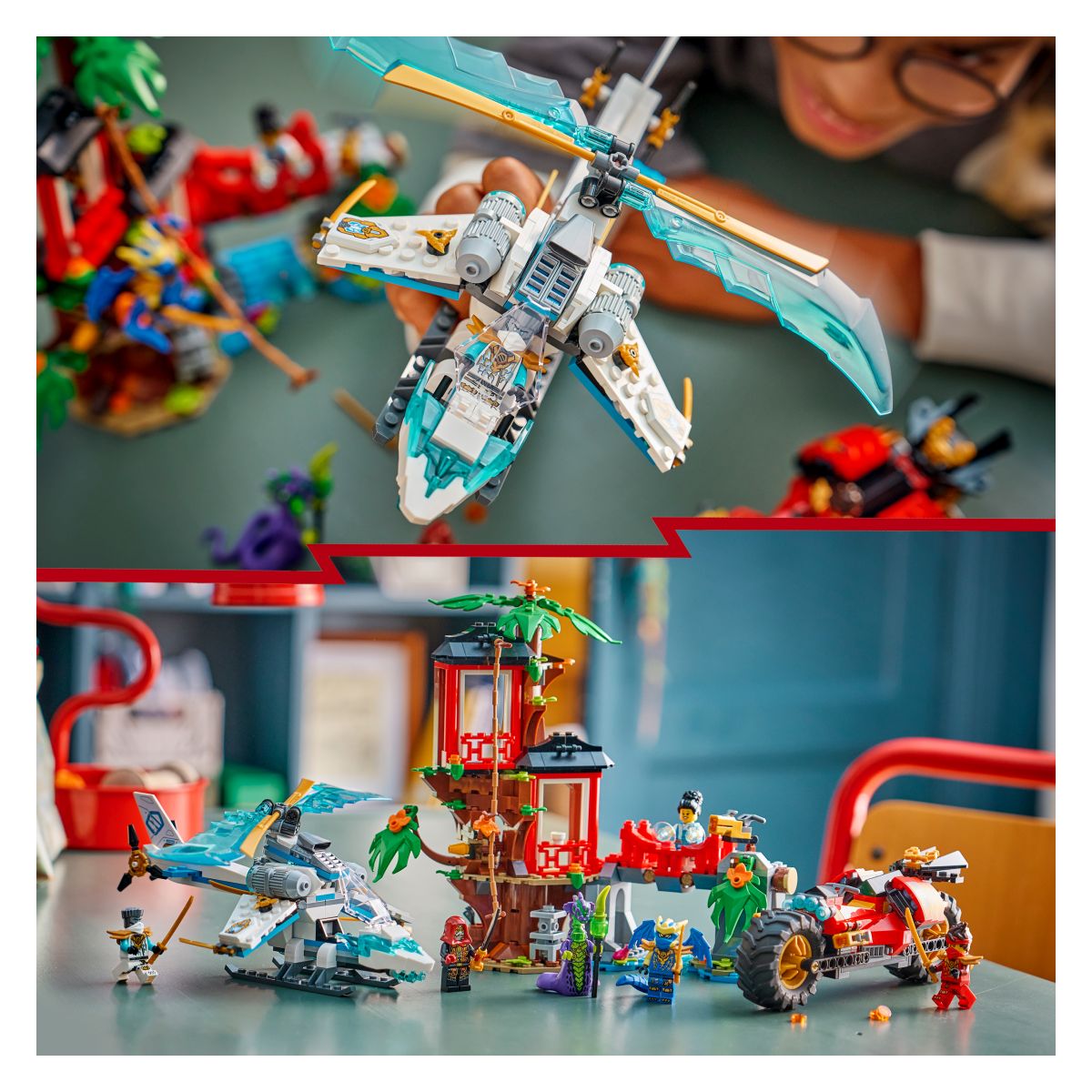 Kocke Ninjago Spopad z ninja vozili pri Drevesni hišici 71857 Kocke Ninjago Spopad z ninja vozili pri Drevesni hišici 71857