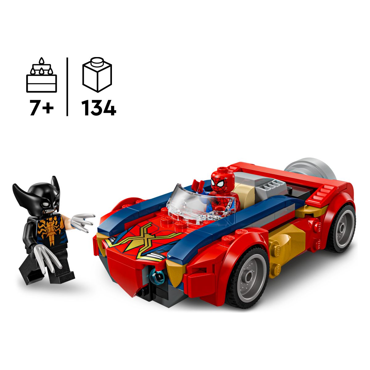 Kocke Super Heroes Spider-Man v avtomobilu proti venomiziranemu Wolverinu 76336