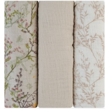 KikkaBoo® Tetra pleničke iz muslina 3 kosi 75x75 cm Secret Garden Beige