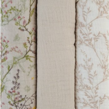 Tetra pleničke iz muslina Secret Garden Beige 3 kosi 75x75 cm