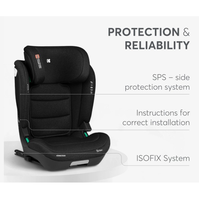 Avtosedež Isofix Kikkaboo i-SCOUT i-Size Black 100–150 cm Avtosedež Isofix Kikkaboo i-SCOUT i-Size Black 100–150 cm