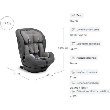 Autosjedalica i-Size CABOTO i-SIZE Moon Grey 76-150 cm
