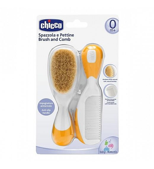 Chicco češalj i četka s prirodnom dlakom žuti Chicco