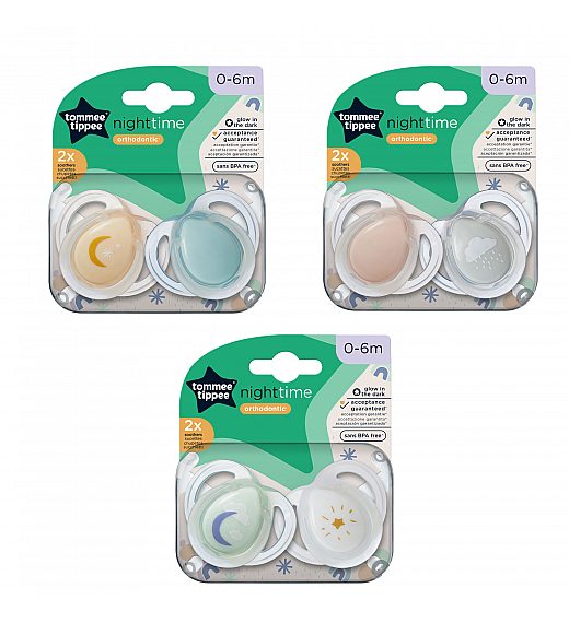Tommee Tippee tolažilna duda - silikon , nočna, 0-6m, sort, 2/1 Tommee Tippee